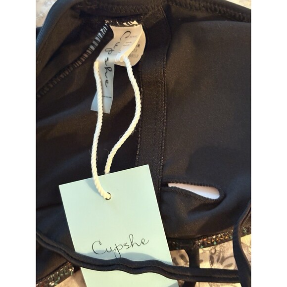 Cupshe NWT LG One Piece Black Low Plunge Halter Boho Open Back Y2K Paisley Trim - Picture 11 of 15